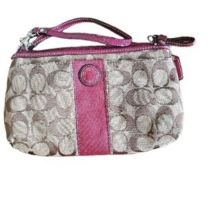 COACH WRISTLET Signature C Khaki Plum C Logo Clutch 9.5"x6"x1"
